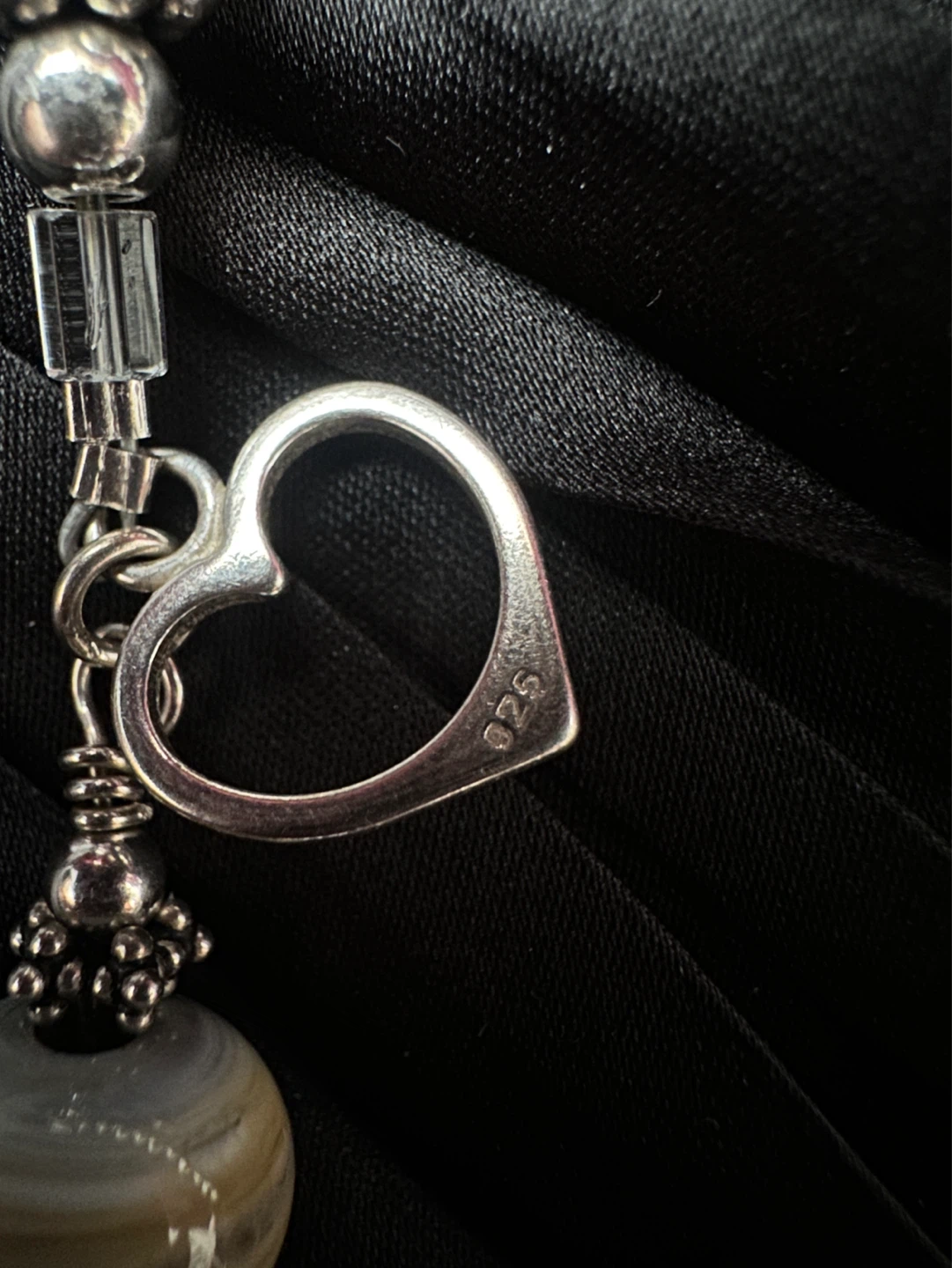Glass Bead 925 Bracelet with Silver Heart Charm - photo 4