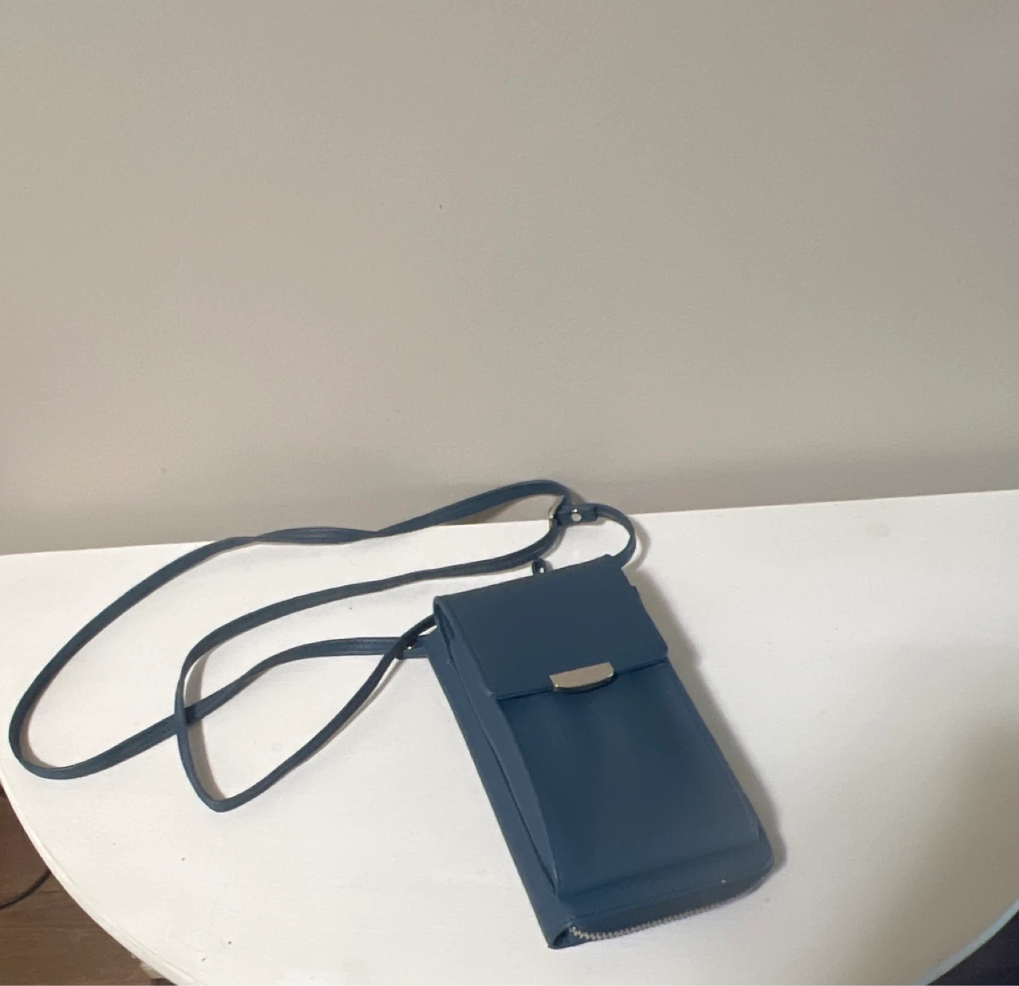 Blue Faux Leather Wallet with Long Strap