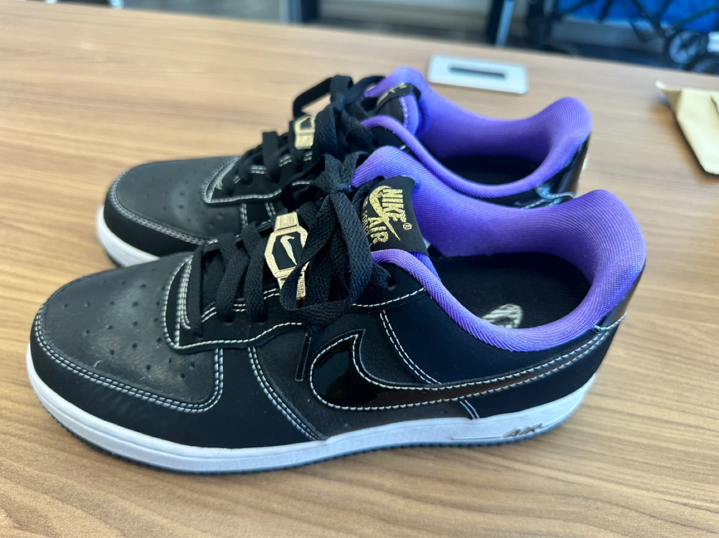 Nike Air Force 1 Low Black Purple White Shoes Size 7 (US) - photo 2