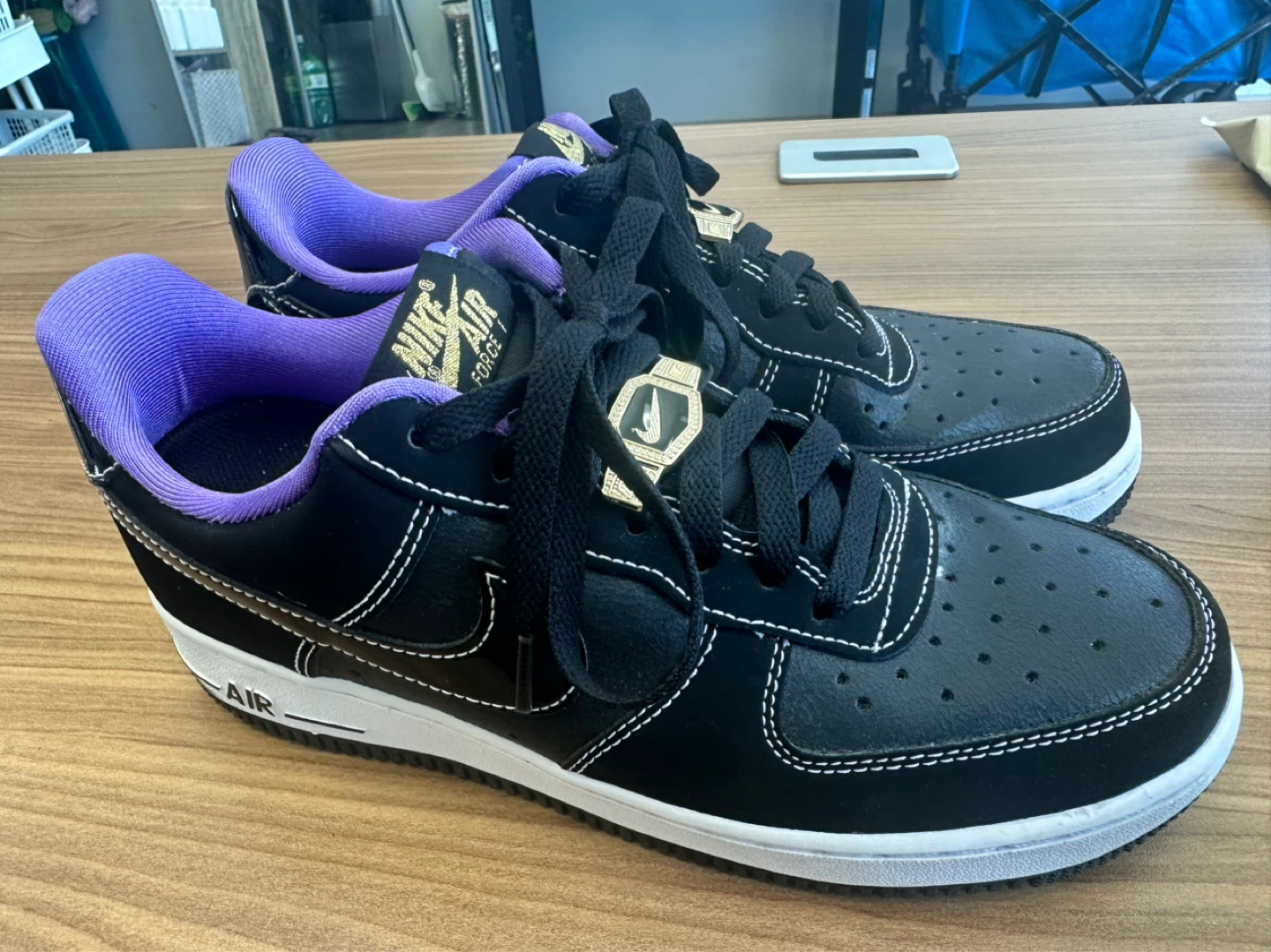 Nike Air Force 1 Low Black Purple White Shoes Size 7 (US) - photo 4