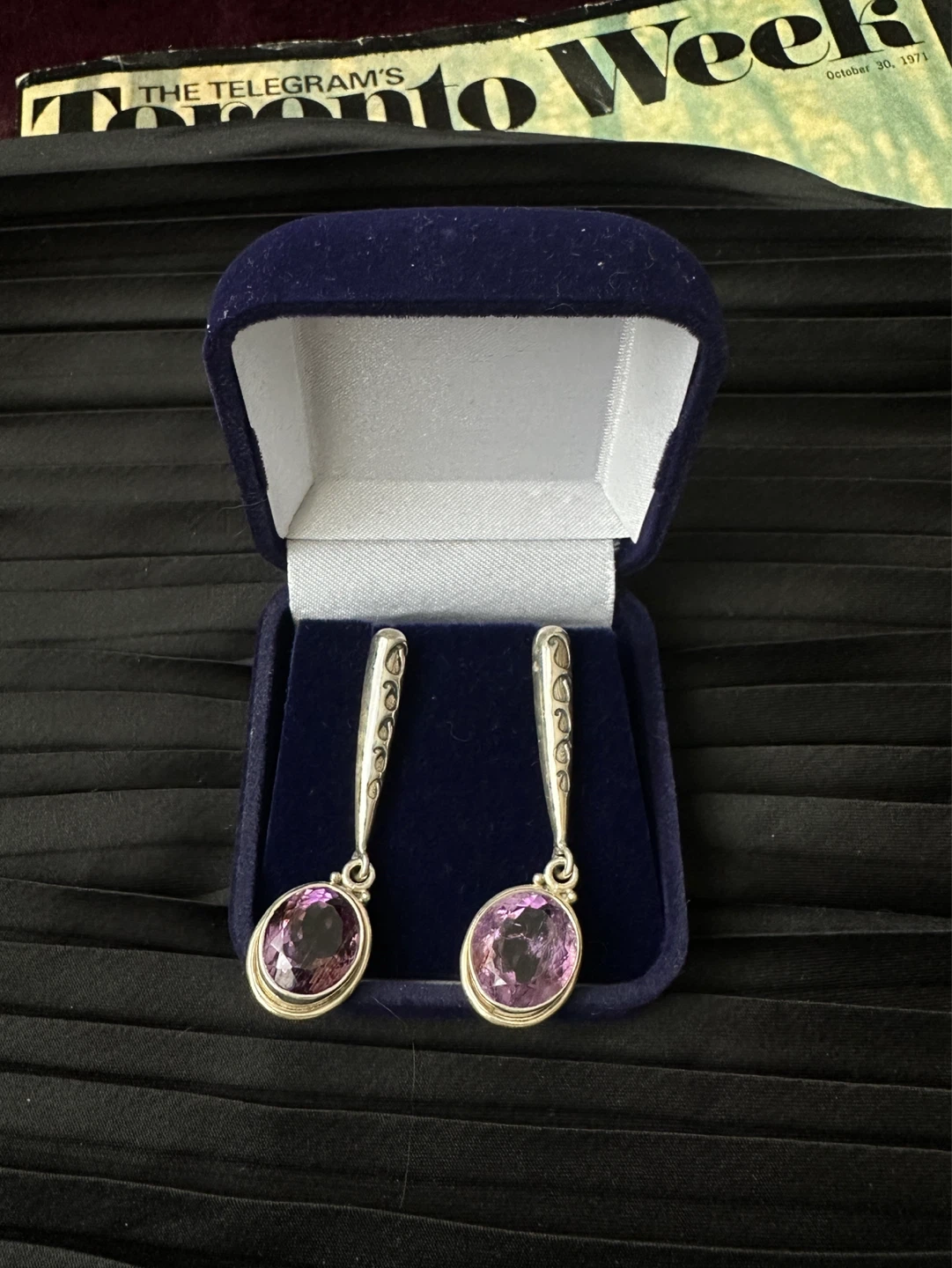 925 Silver Drop Earrings with Purple Gemstone - photo 2