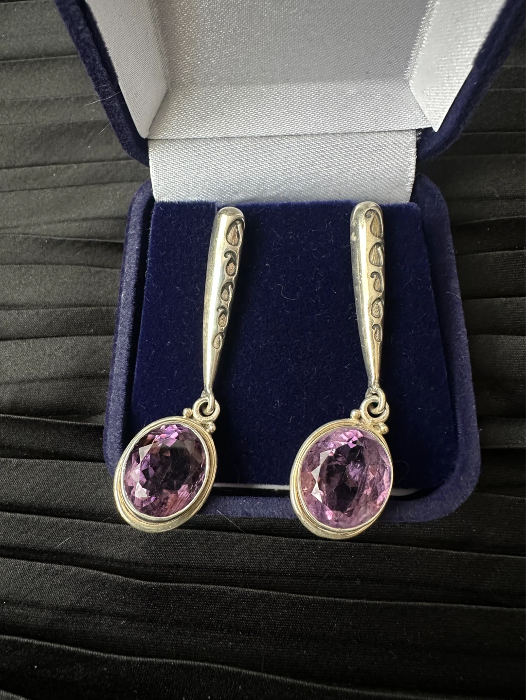 925 Silver Drop Earrings with Purple Gemstone