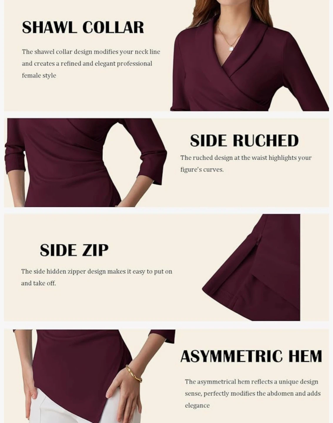 GRACE KARIN Women's Burgundy Asymmetrical Wrap Top L - photo 3