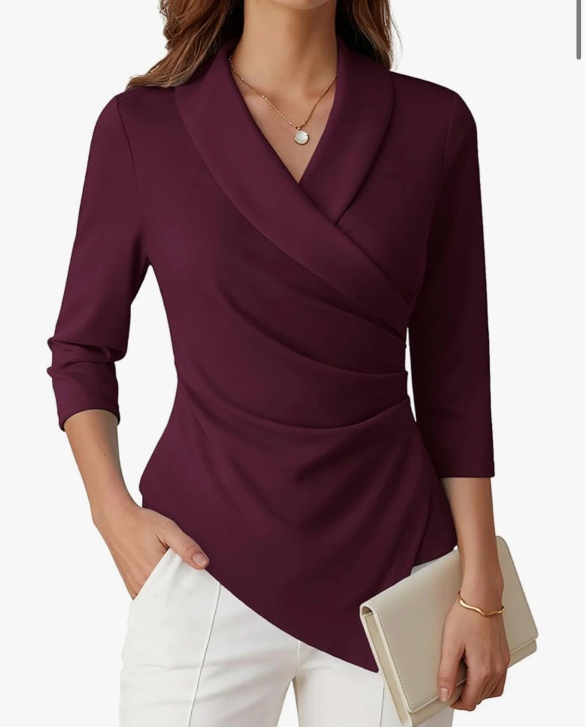 GRACE KARIN Women's Burgundy Asymmetrical Wrap Top L - photo 4