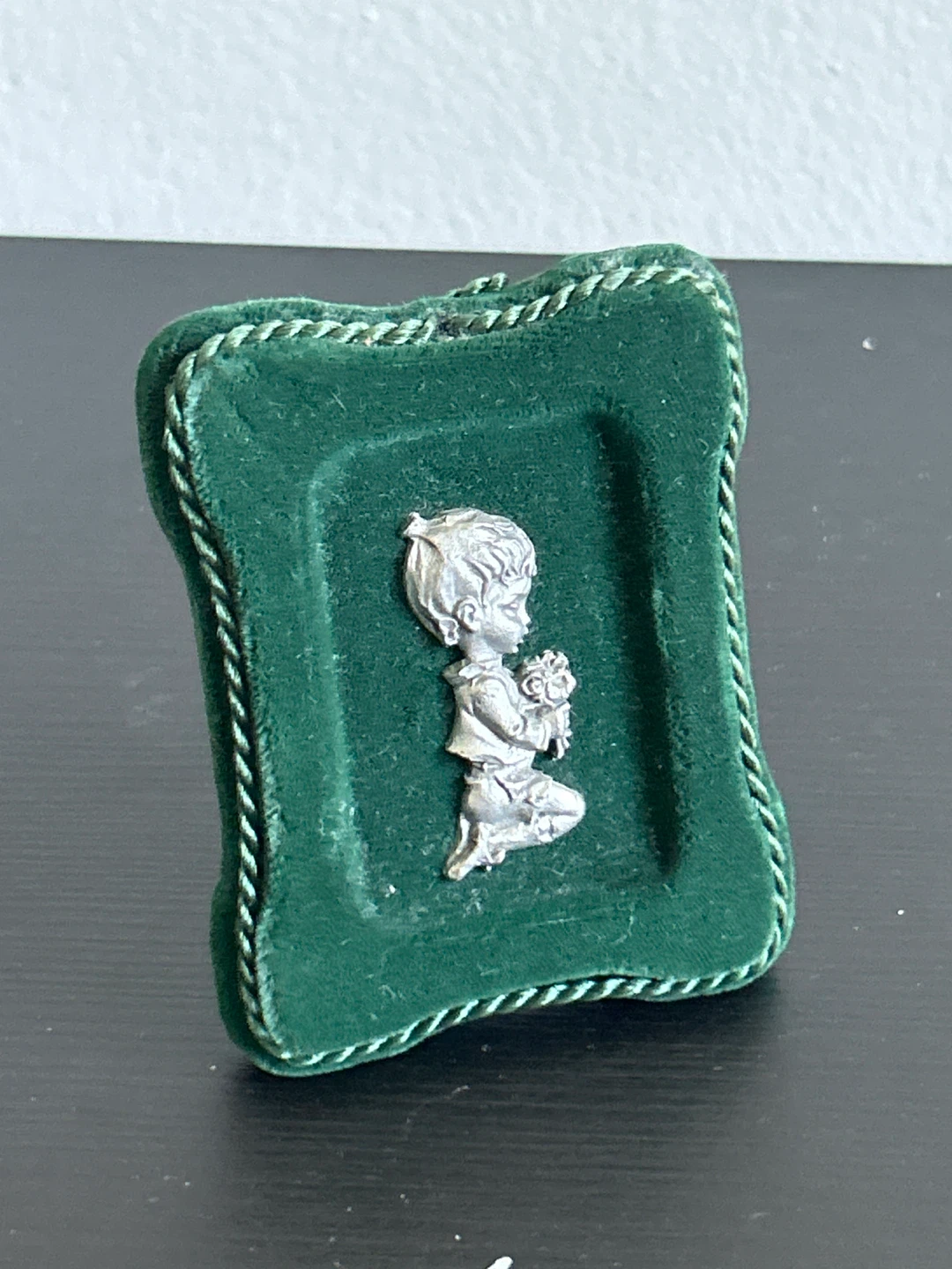 Genuine Pewter Figurine on Green Velvet Stand