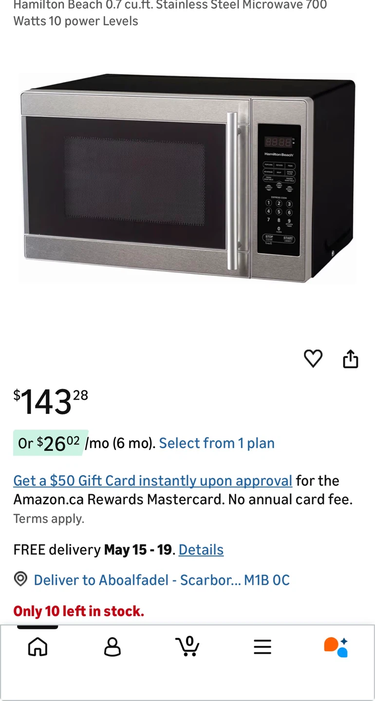 Hamilton Beach Stainless Steel Microwave