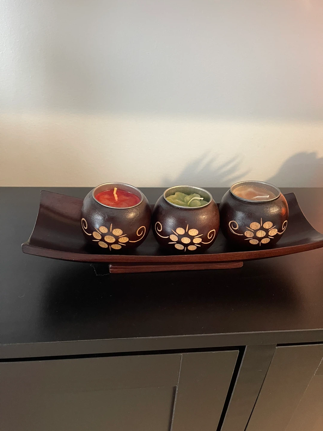 3 Candle Tealight Holder Set with Wooden Tray - photo 2