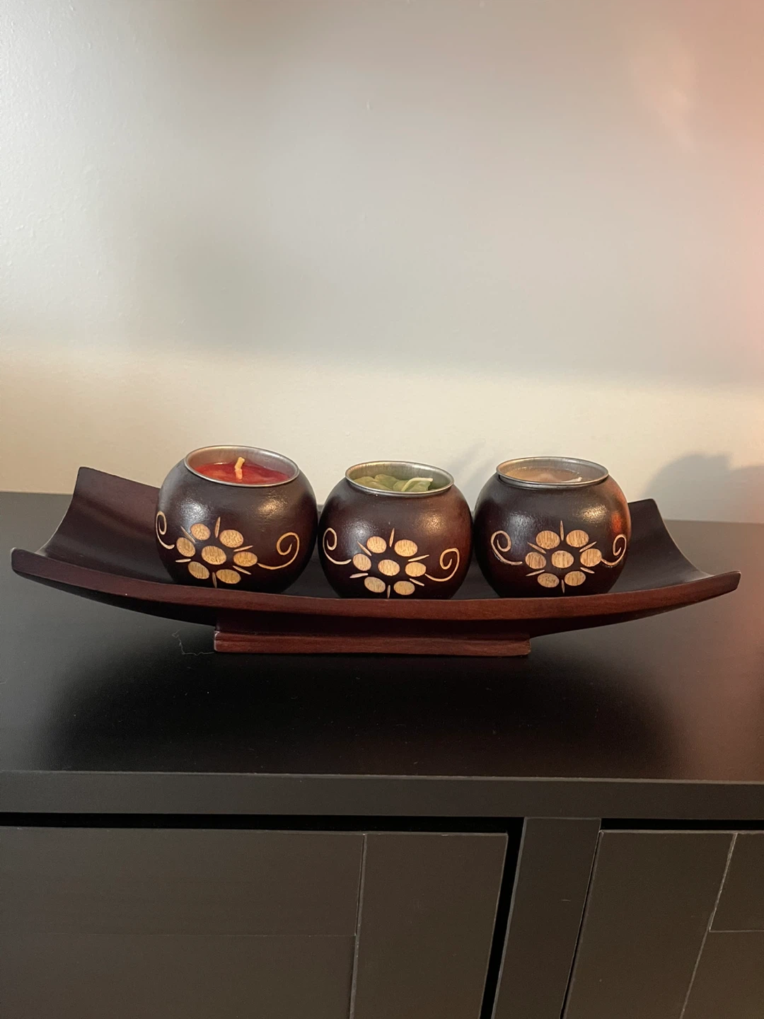 3 Candle Tealight Holder Set with Wooden Tray