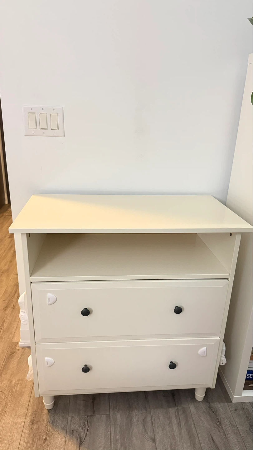 White 2-Drawer Dresser with Open Shelf