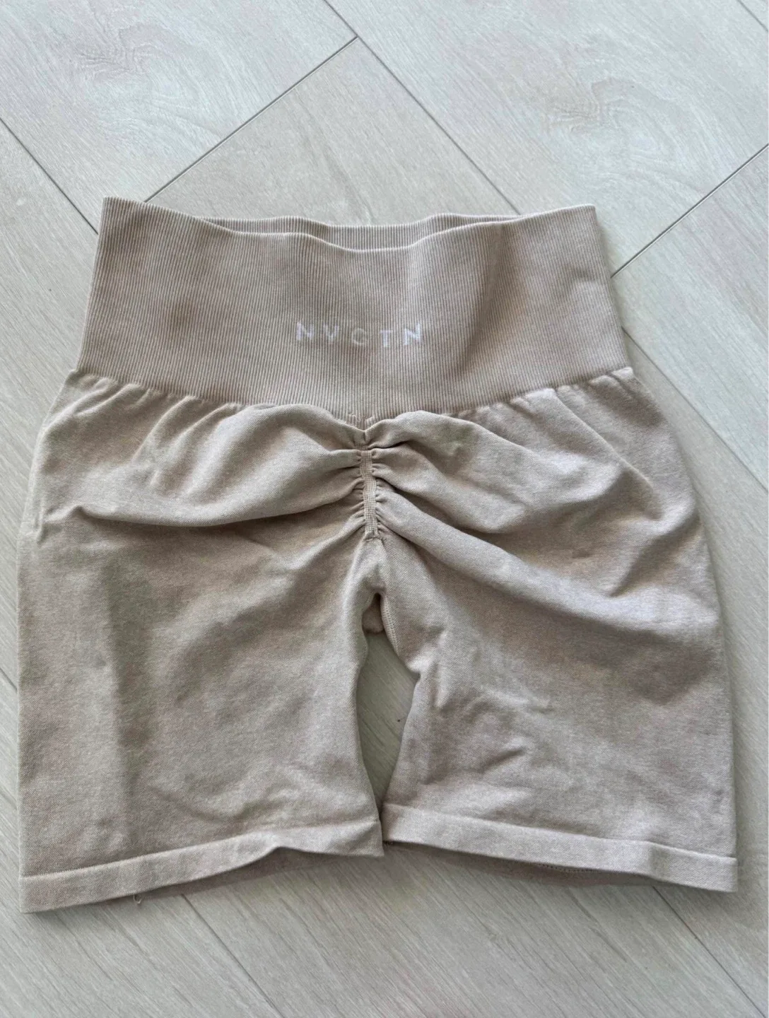 NVGTN Beige Scrunch Seamless Shorts