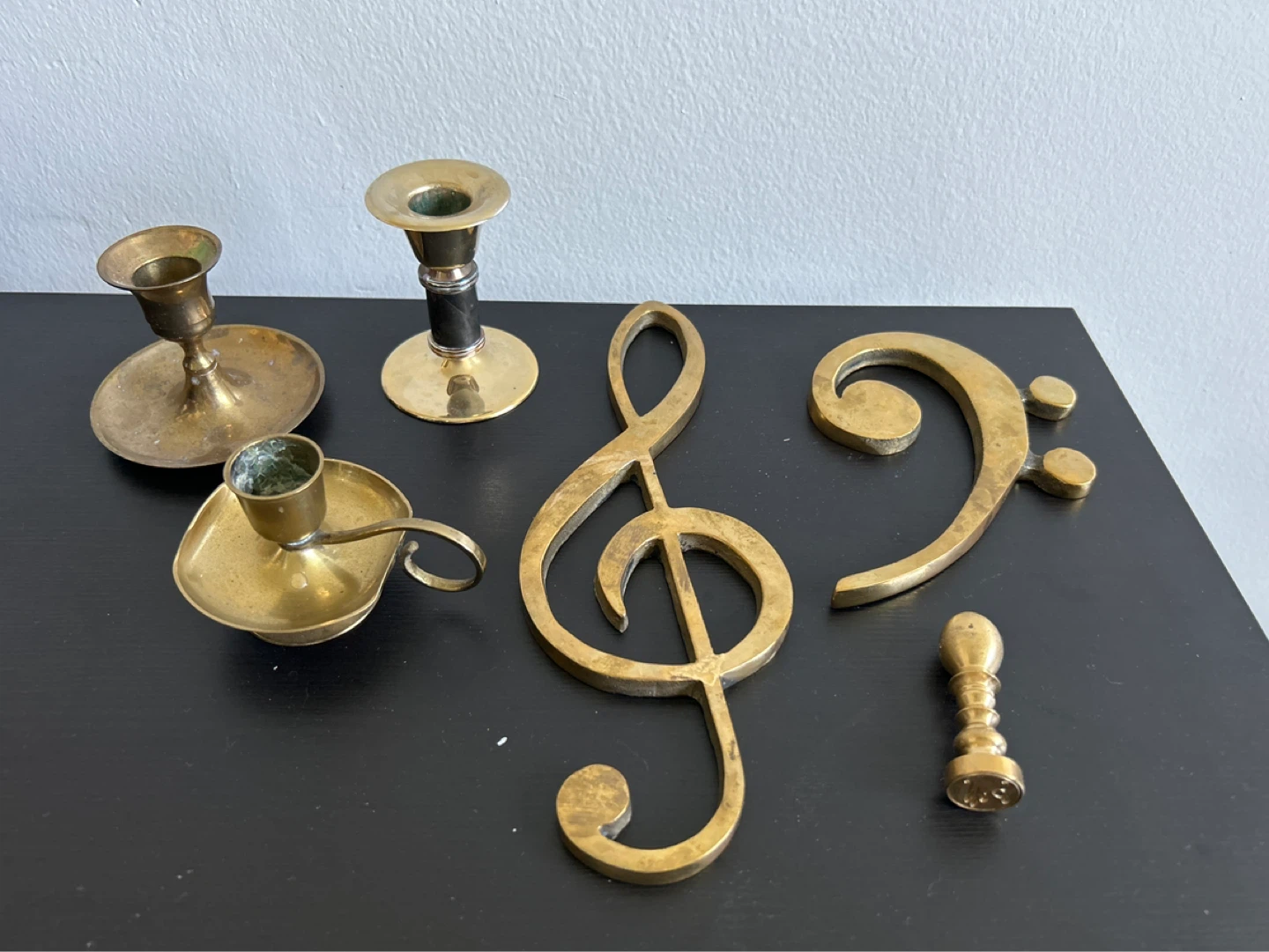 Brass Musical Note & Candlestick Set