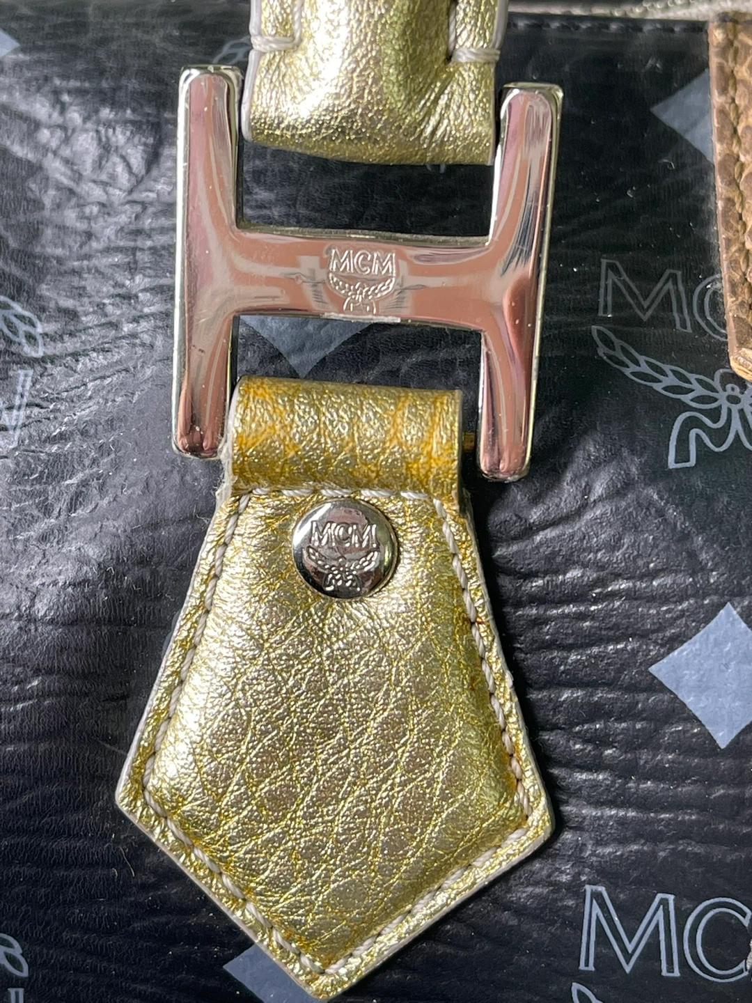 MCM Boston Bag Black Monogram with Lion Detail - photo 3
