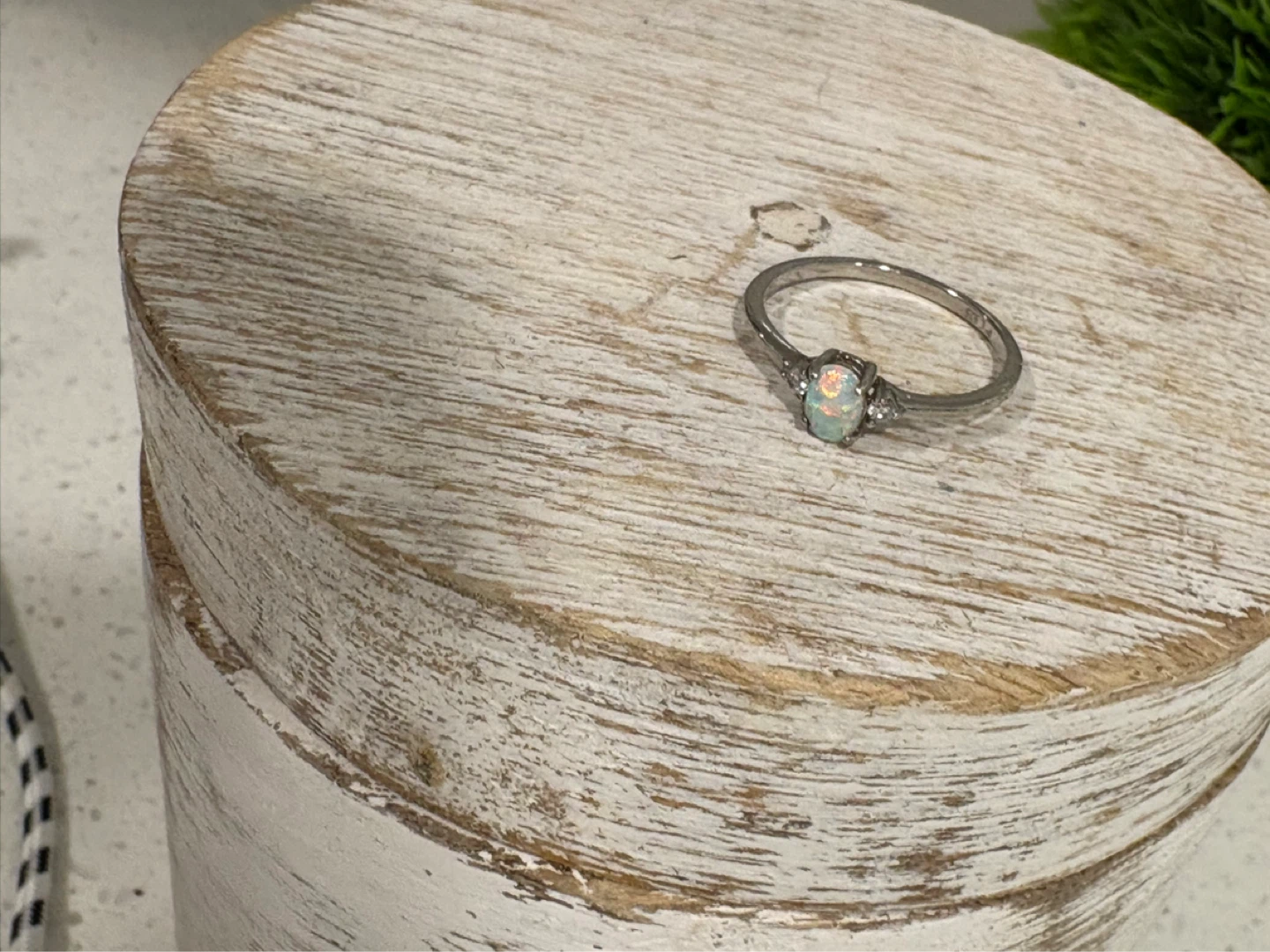 Moonstone  and Diamond Accent Ring 925 silver
