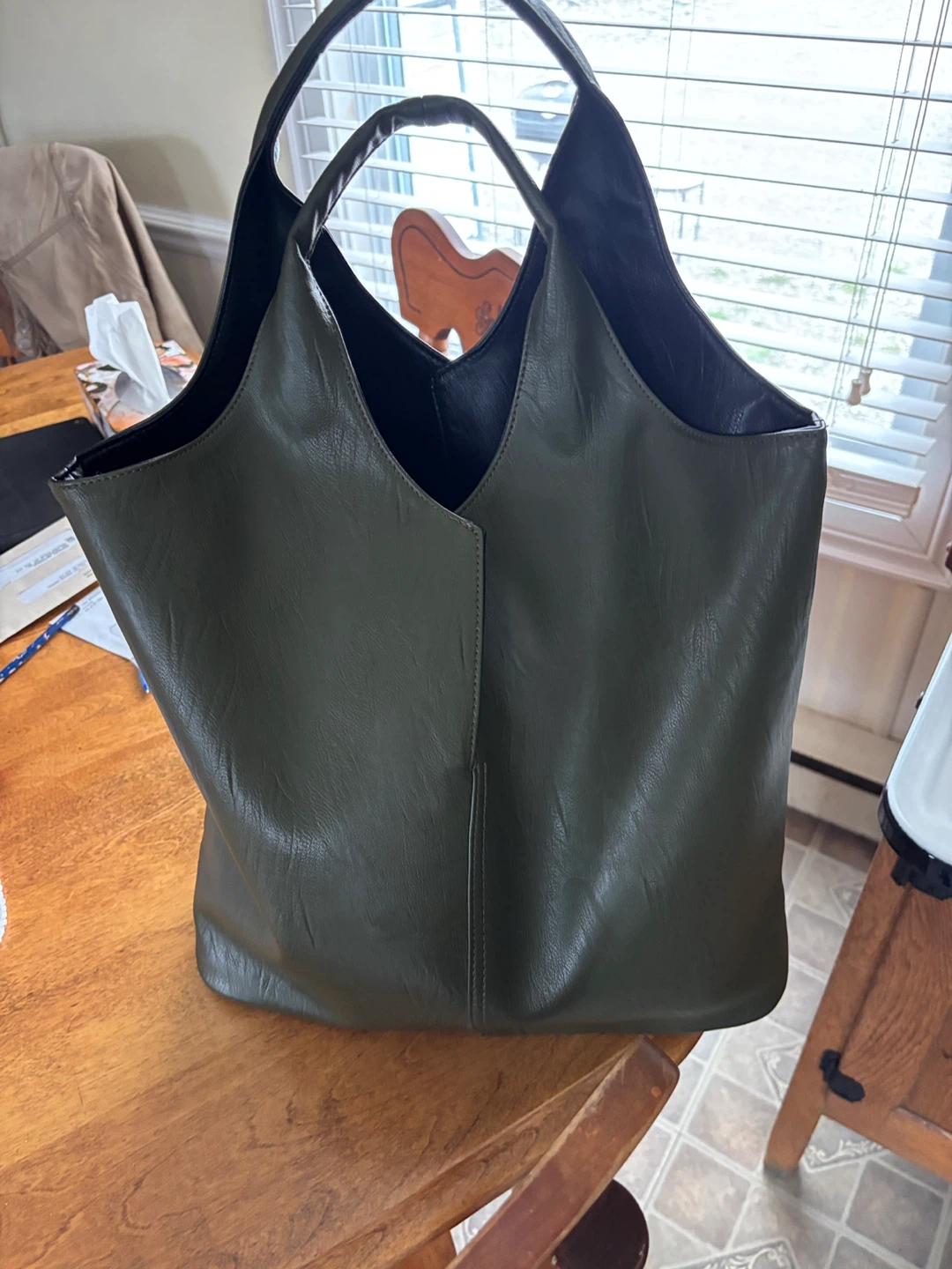 Olive Green Faux Leather Tote Bag - photo 5