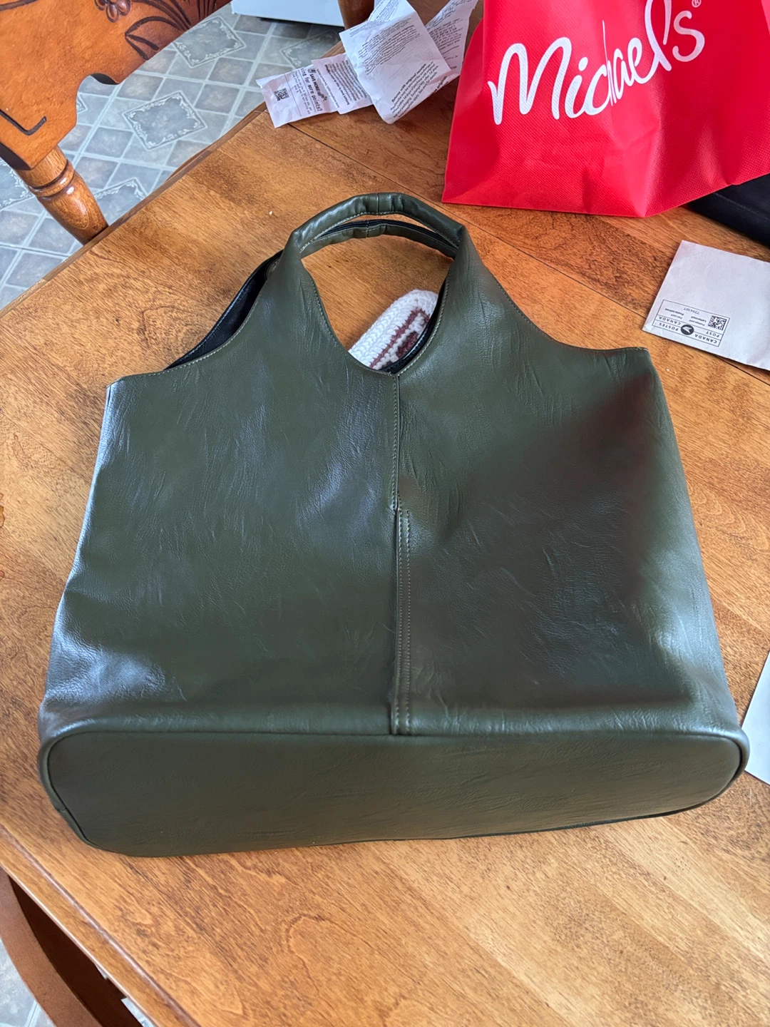Olive Green Faux Leather Tote Bag - photo 3