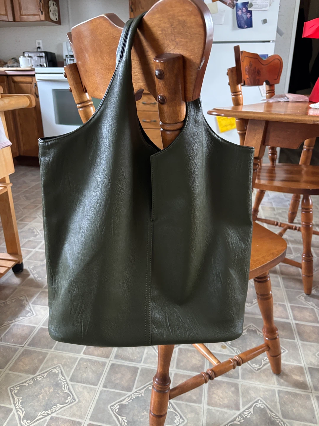 Olive Green Faux Leather Tote Bag