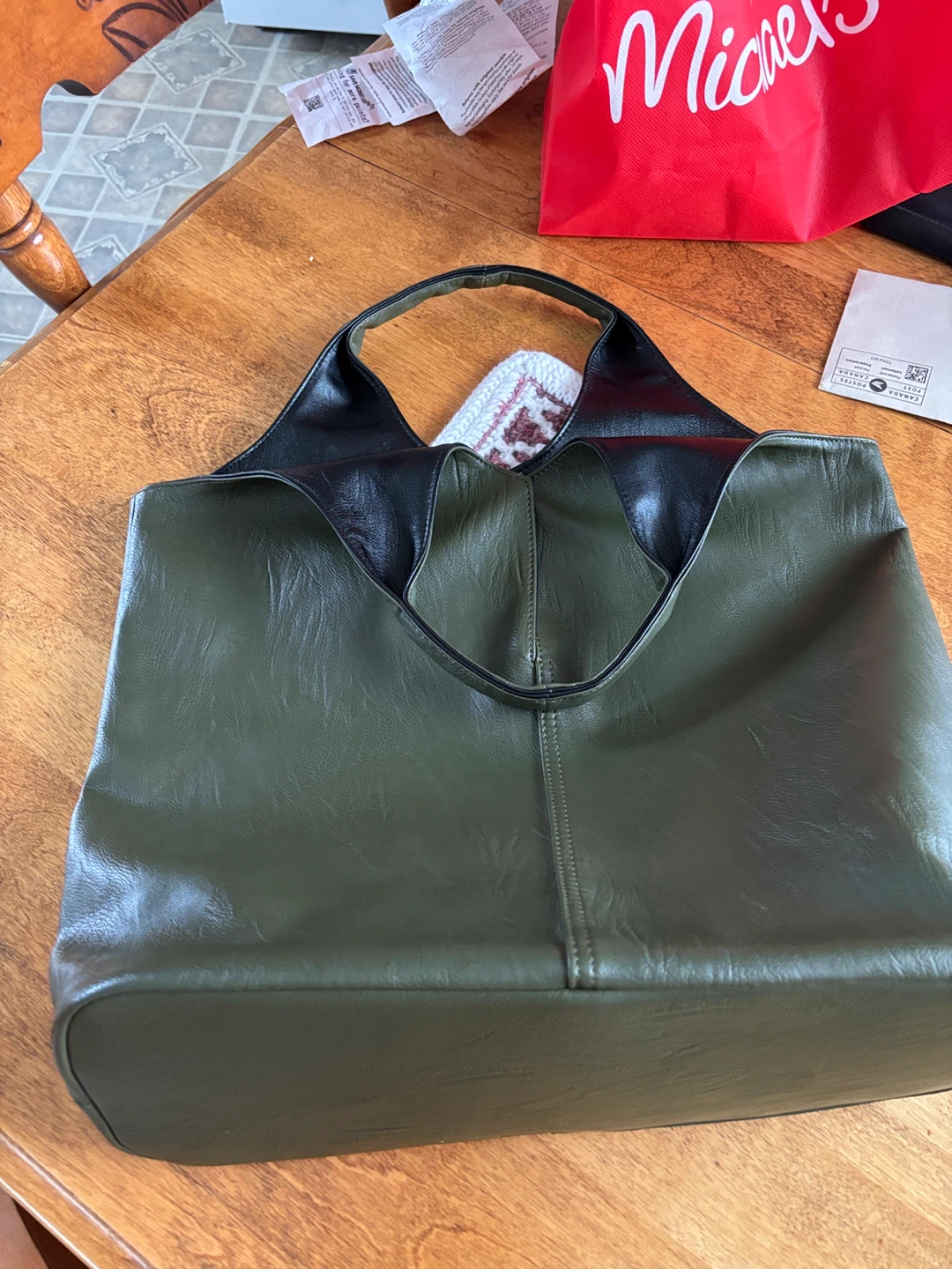 Olive Green Faux Leather Tote Bag - photo 2