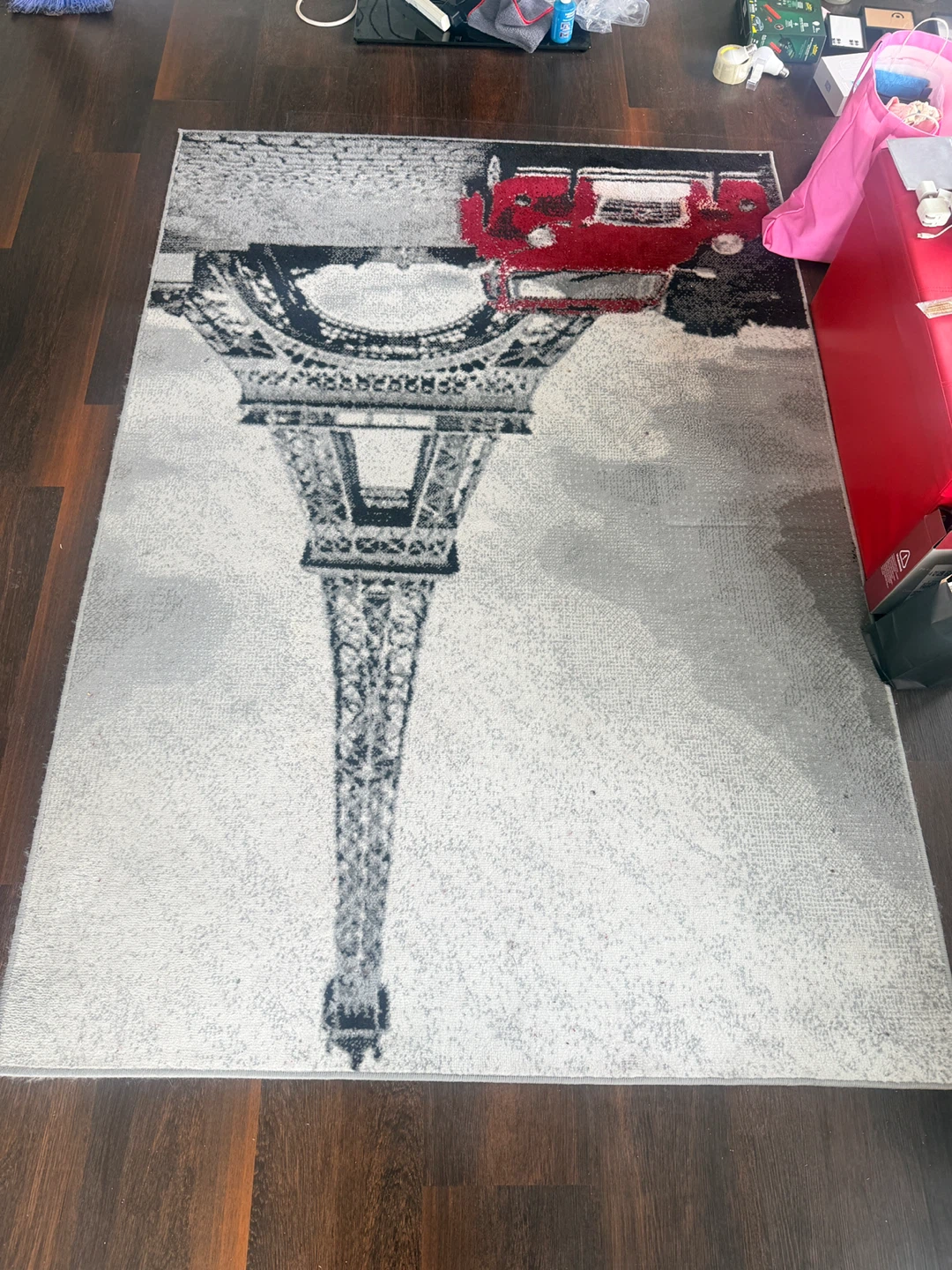 Eiffel Tower and Red Car Area Rug