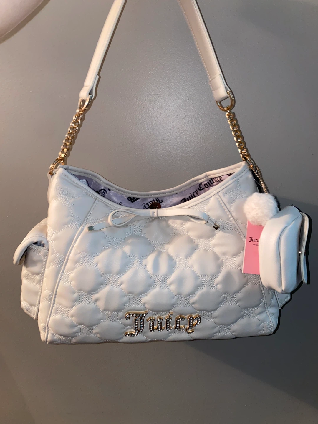 Juicy Couture White Demure Hobo Handbag with Charm