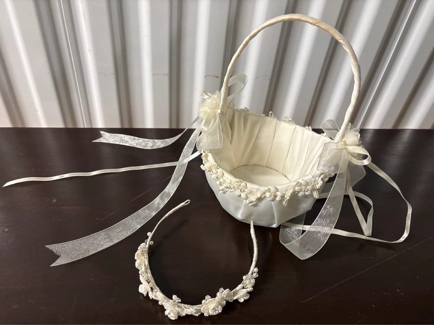 Wedding Flower Girl Basket and Headband Set