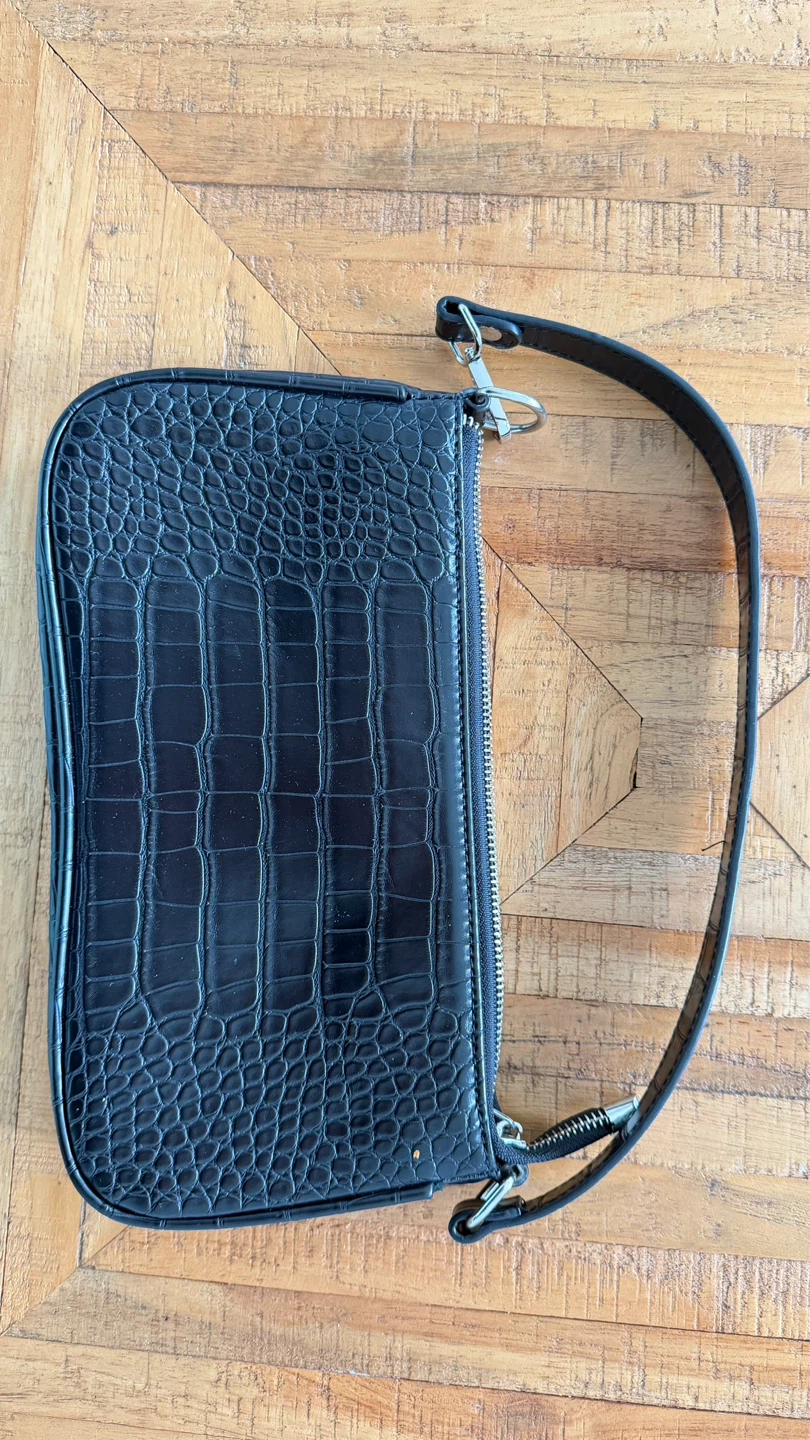 Black Croc Embossed Shoulder Bag