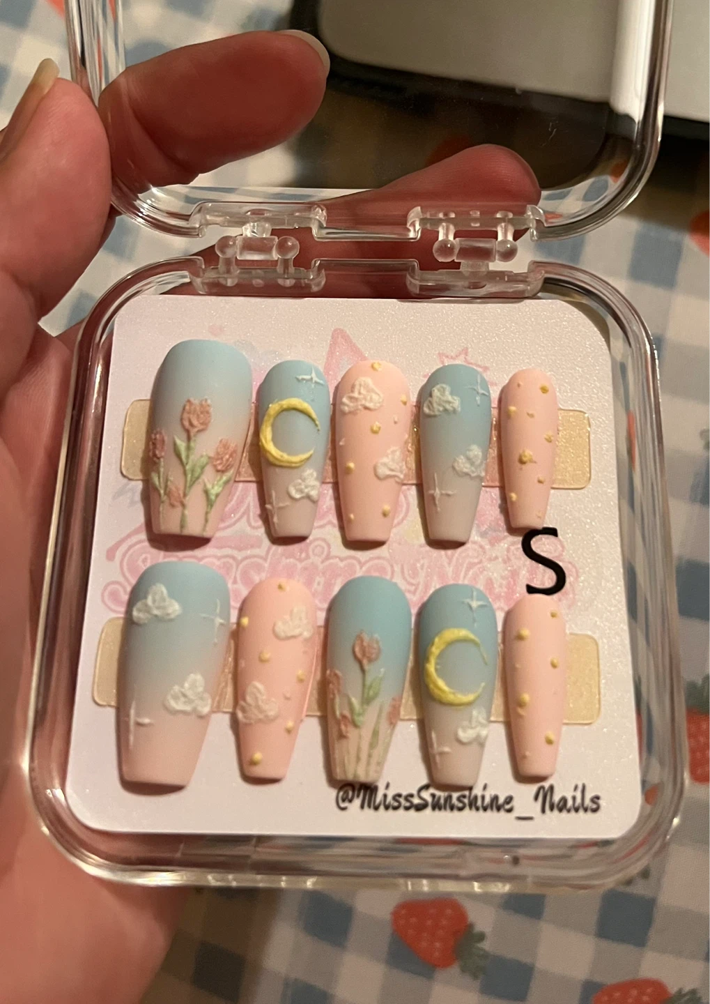 Press On Nails - Clouds, Moon, and Flowers