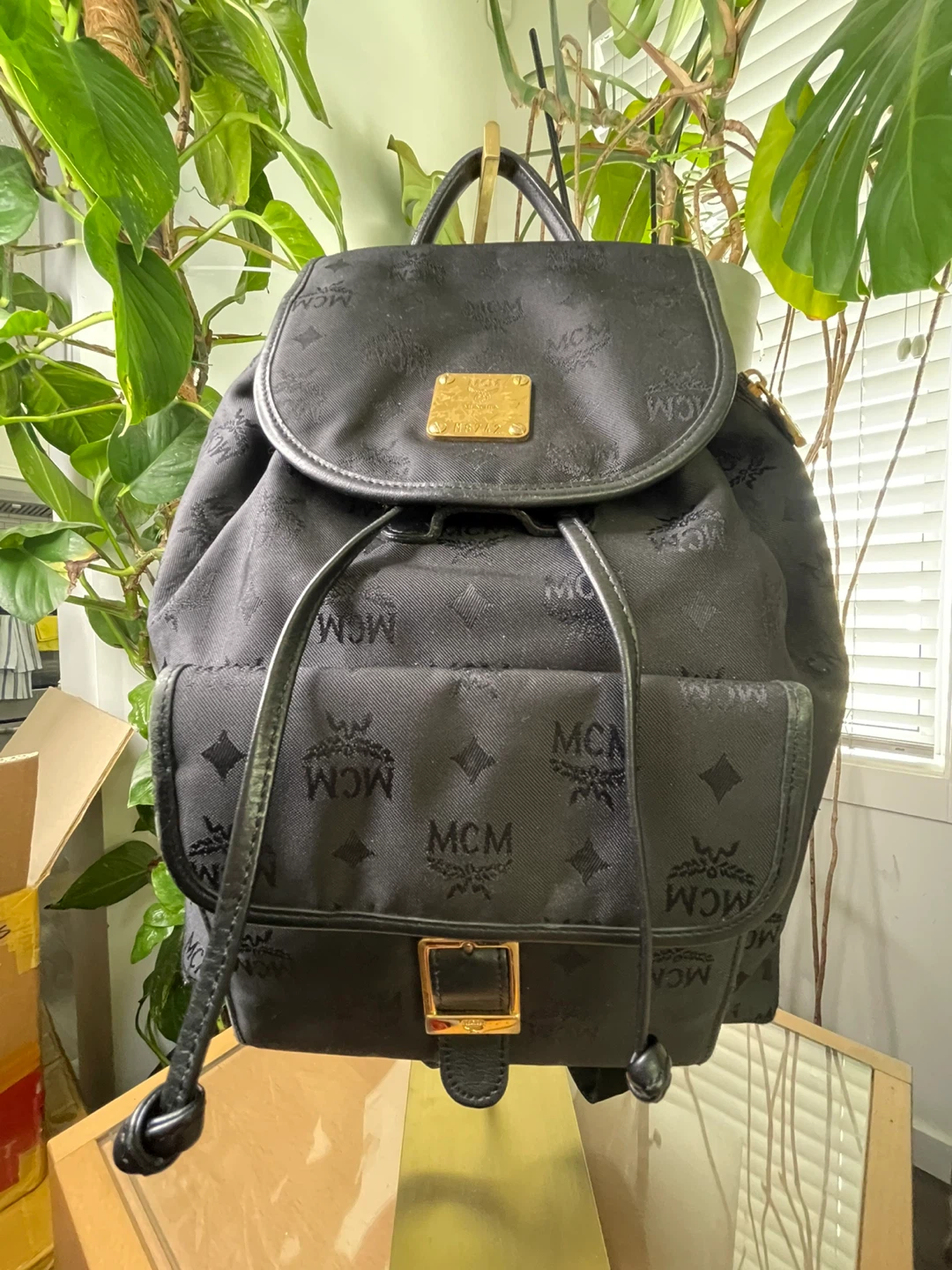 MCM Black Monogram Backpack