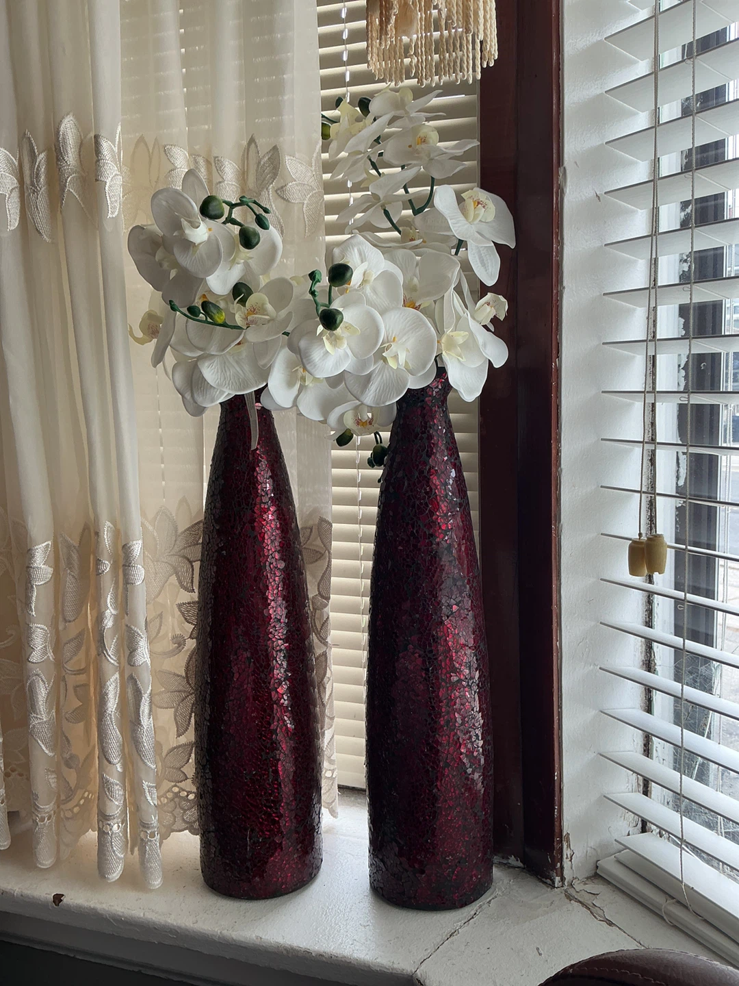 Pair of Red Mosaic Glass Vases
