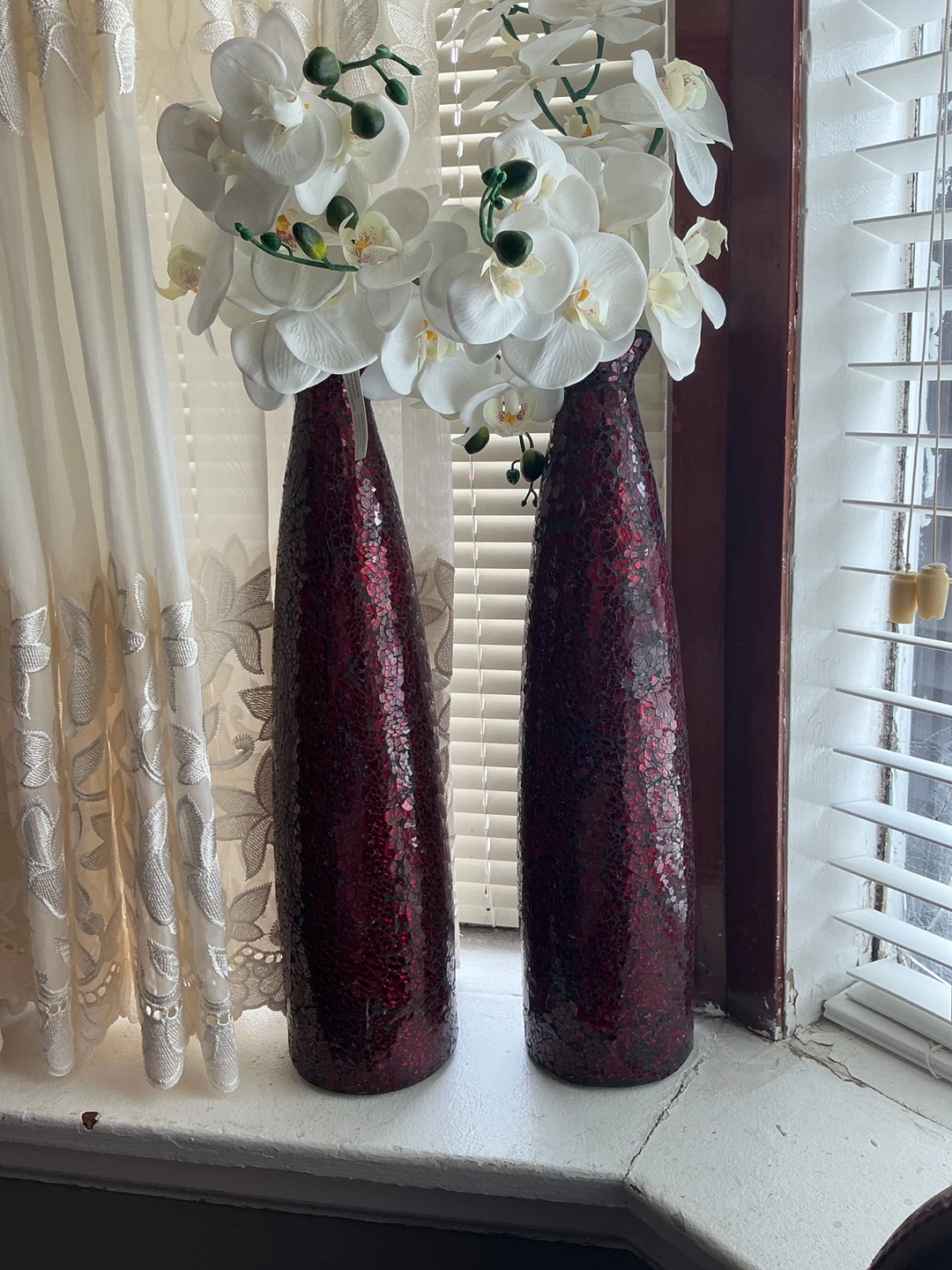 Pair of Red Mosaic Glass Vases - photo 3