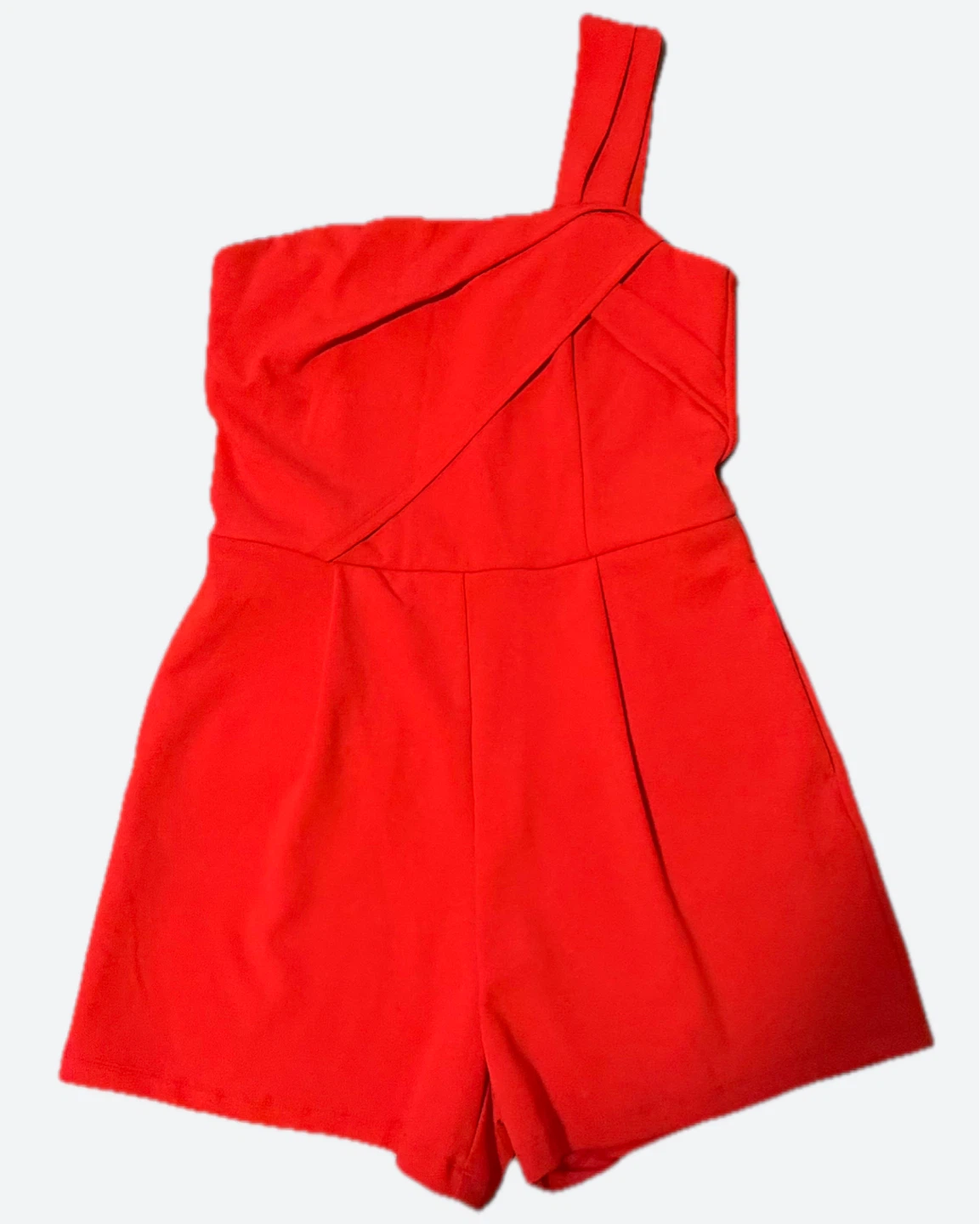 Bright Red orange One-Shoulder Romper