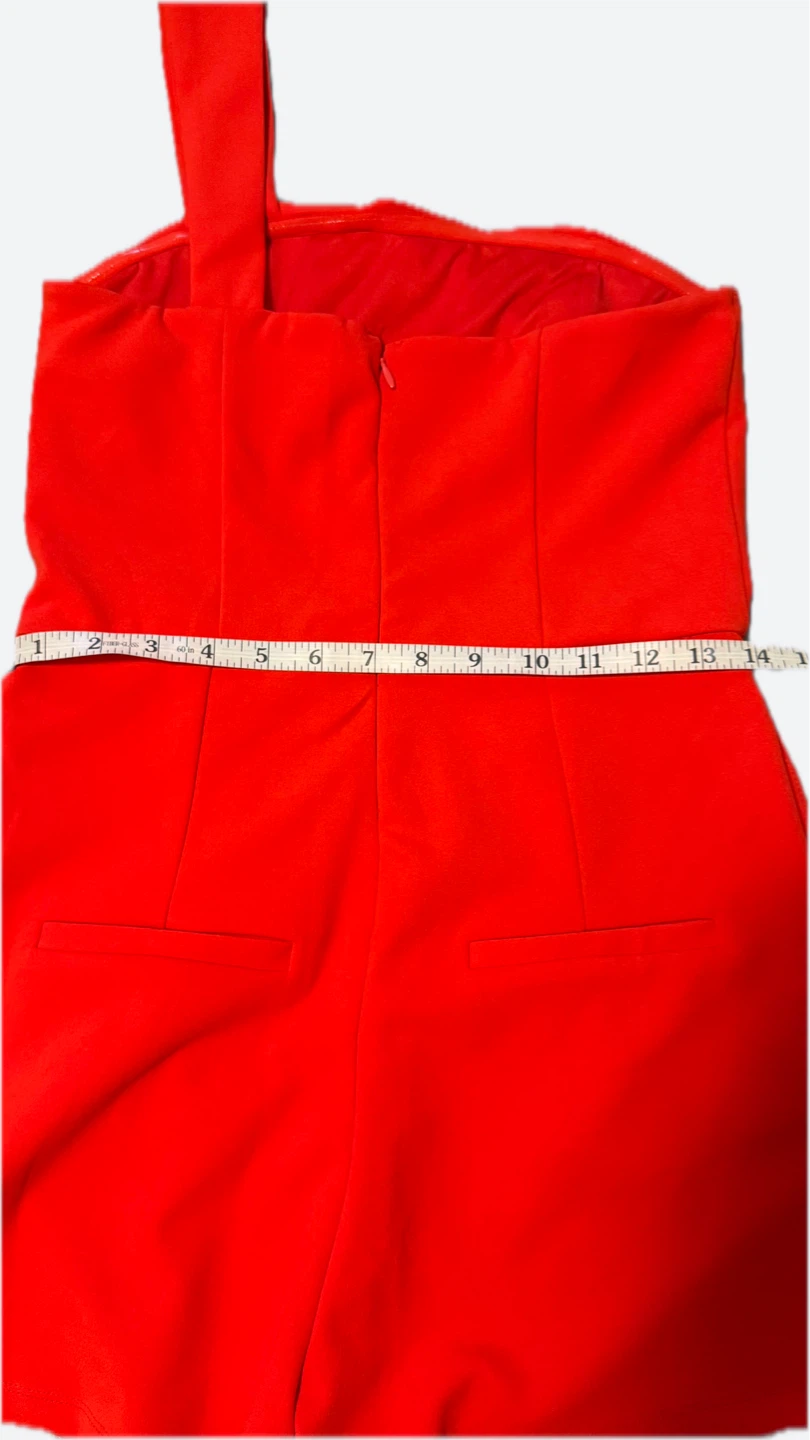 Bright Red orange One-Shoulder Romper - photo 3