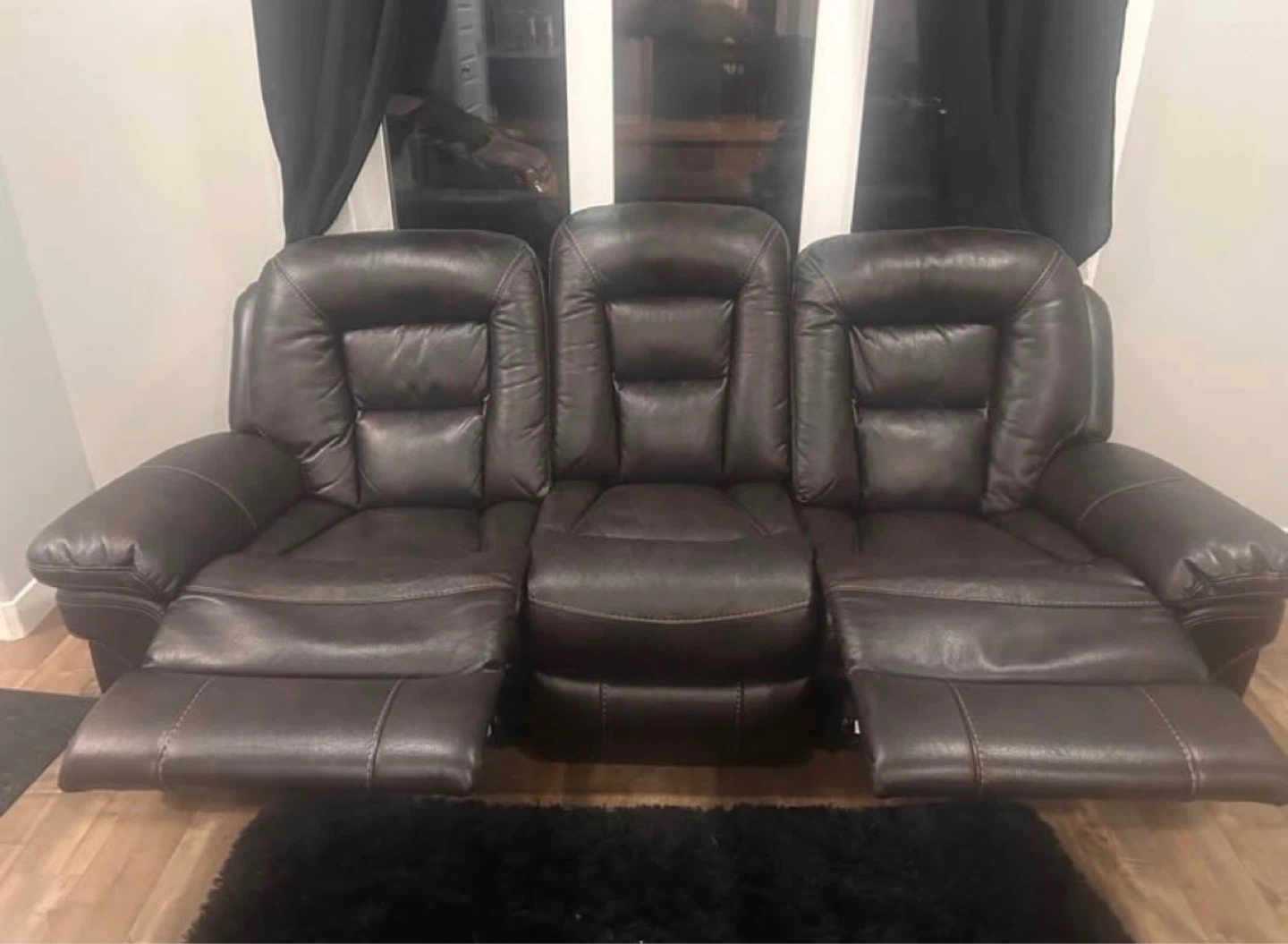 Brown Leather 3-Seater Reclining Sofa - photo 2