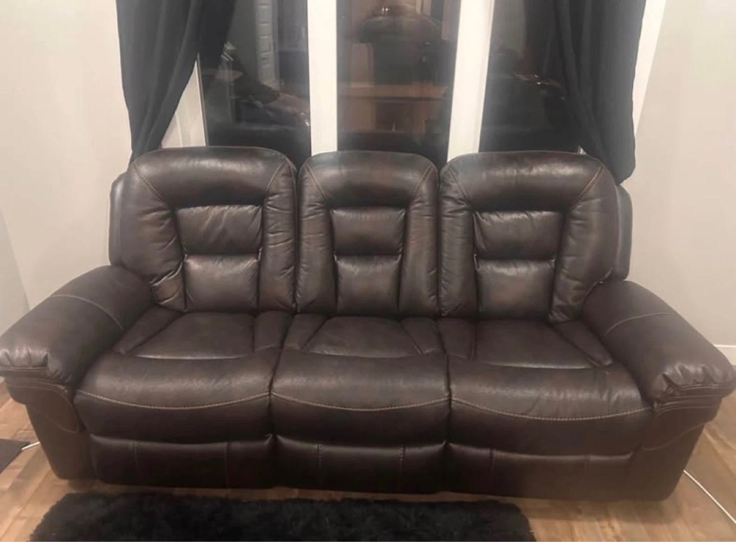Brown Leather 3-Seater Reclining Sofa