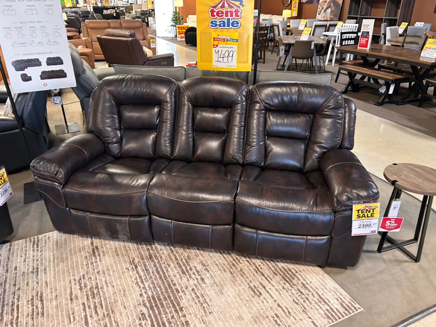 Brown Leather 3-Seater Reclining Sofa - photo 3