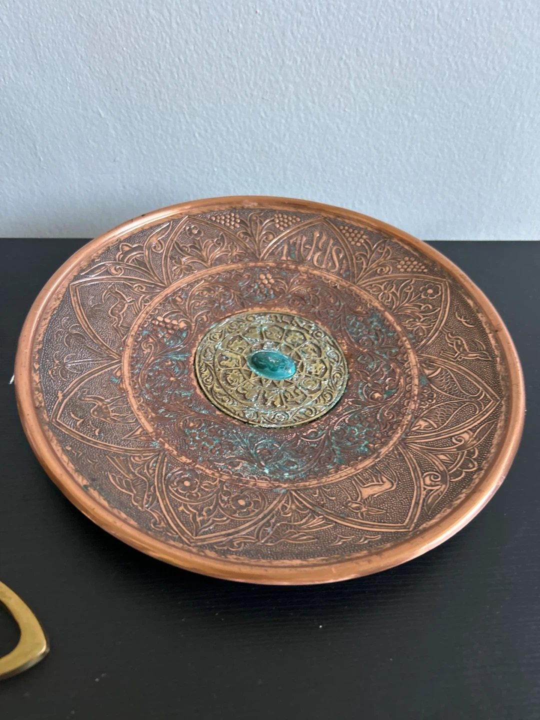 Hoitash Copper Embossed Decorative Plate with Gemstone - photo 4