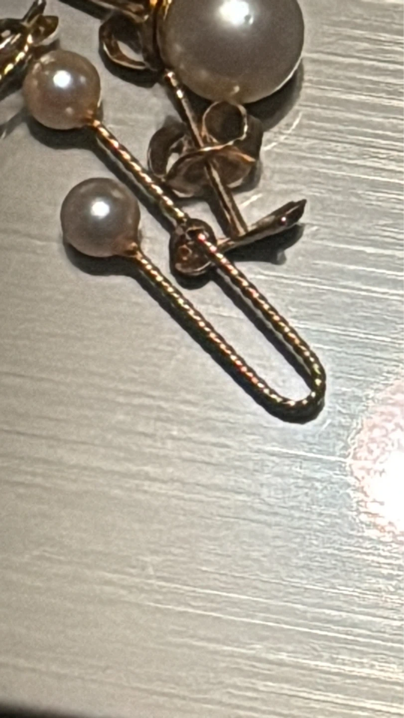 14 & 10k Gold Tone real Pearl Dangle Earrings