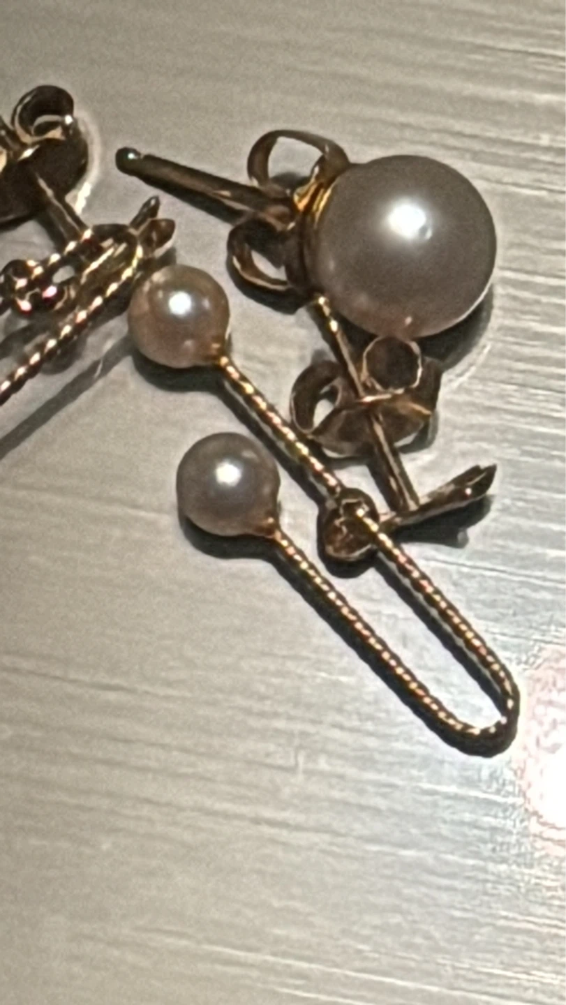 14 & 10k Gold Tone real Pearl Dangle Earrings - photo 3
