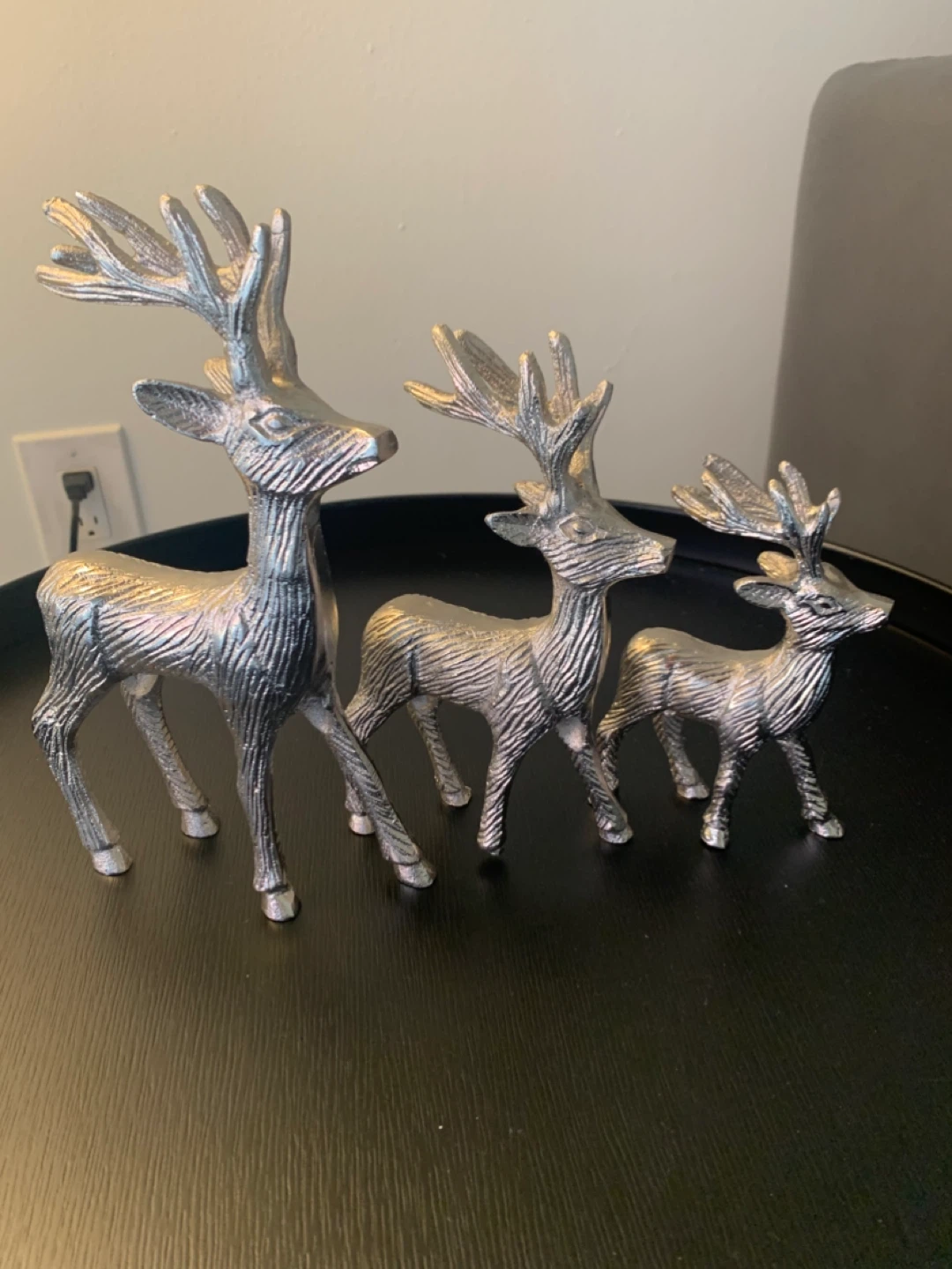 Set of 3 Silver Deer Figurines