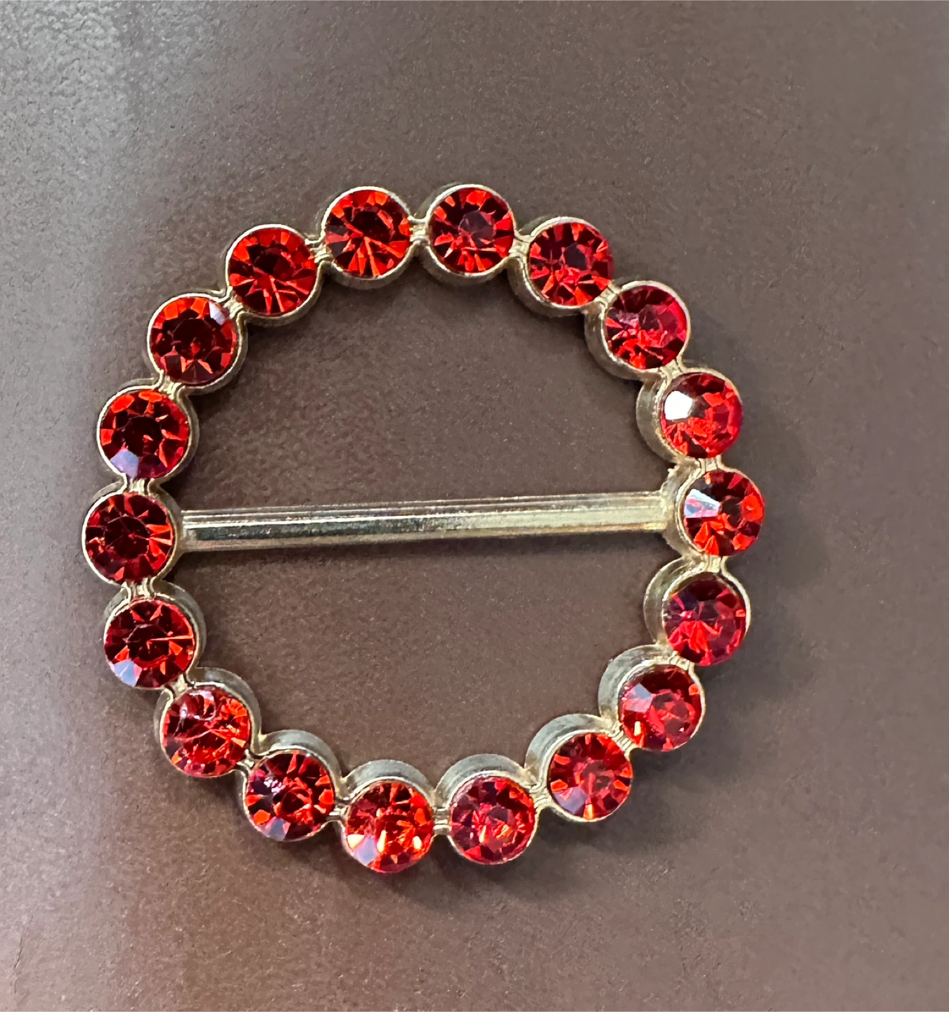 Circular Buckle/Brooch  with Red Rhinestones