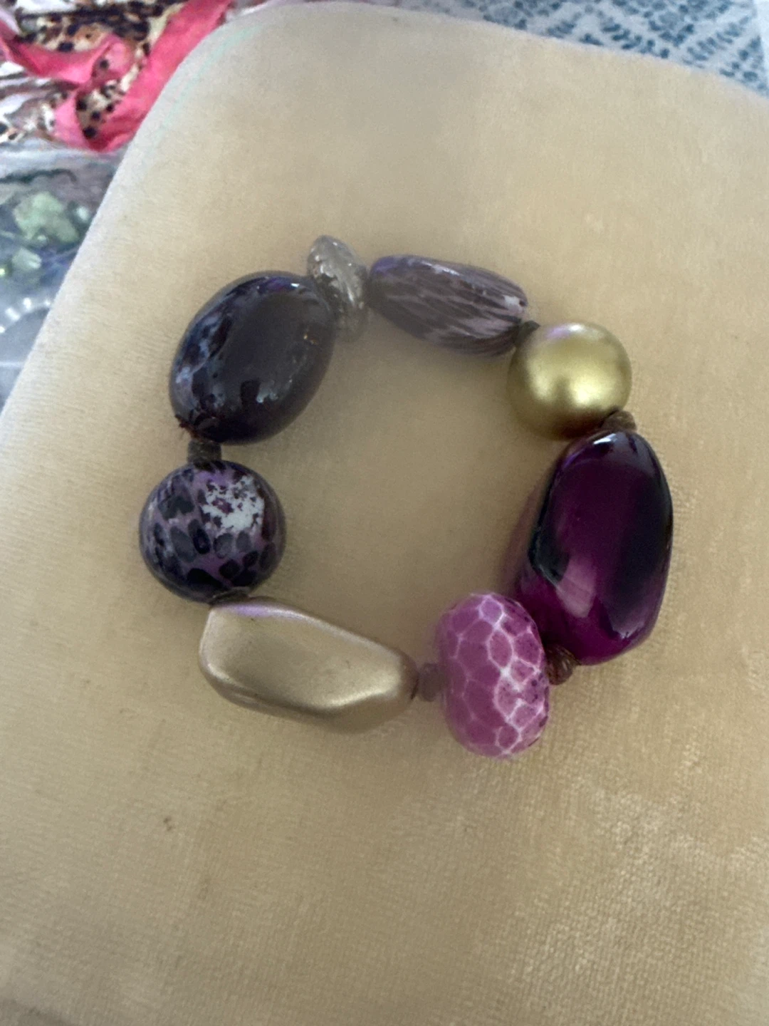 Purple and Gold Beaded Stretch Bracelet
