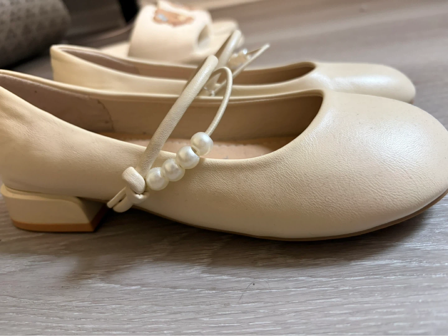 Cream Mary Jane Flats with Pearl Detail