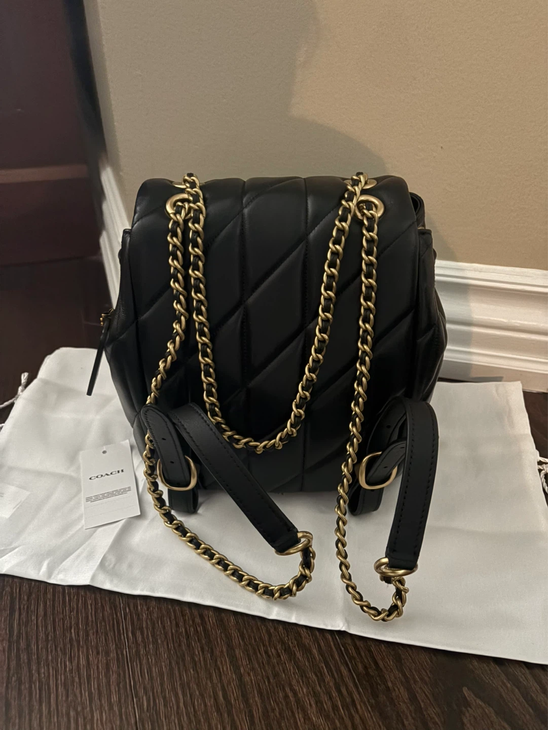 COACH Black Quilted Leather Backpack with Gold Hardware - photo 3