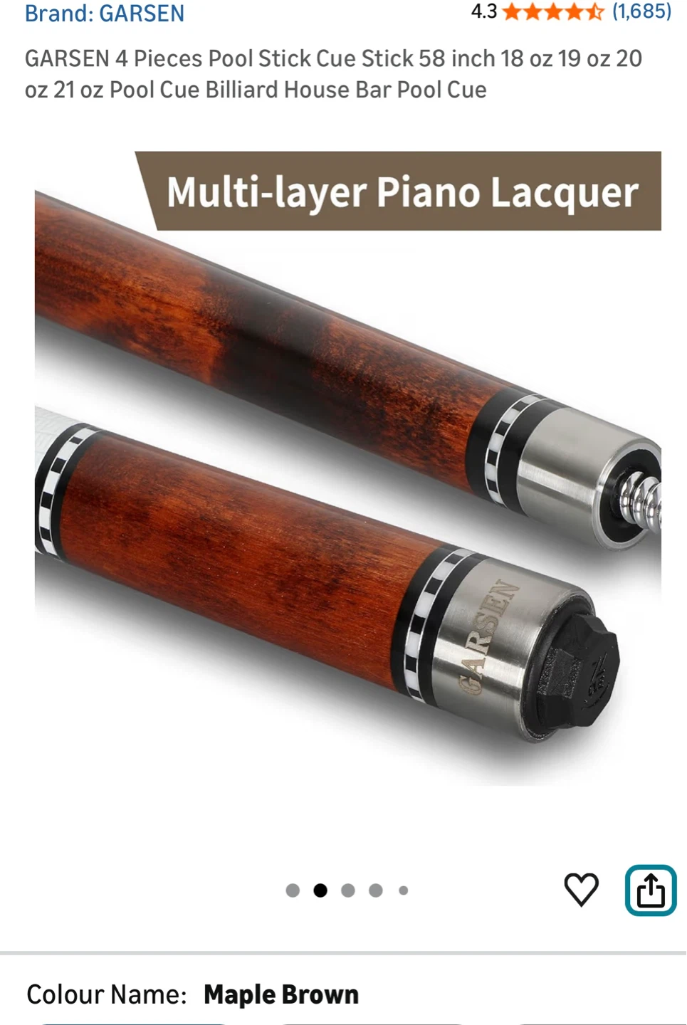 GARSEN 4-Piece Pool Cue Stick - Maple Brown - photo 3