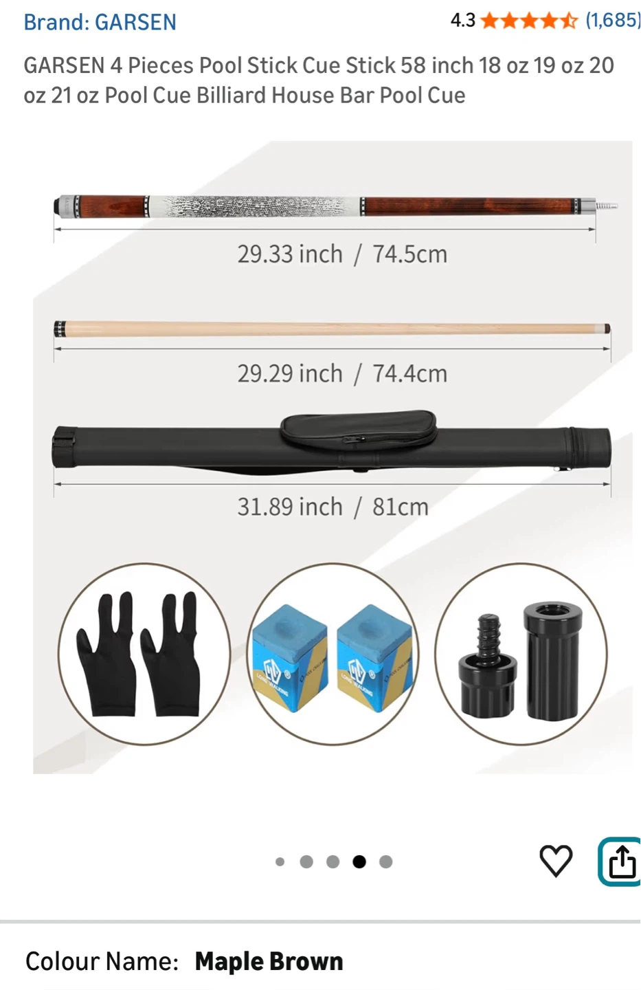 GARSEN 4-Piece Pool Cue Stick - Maple Brown