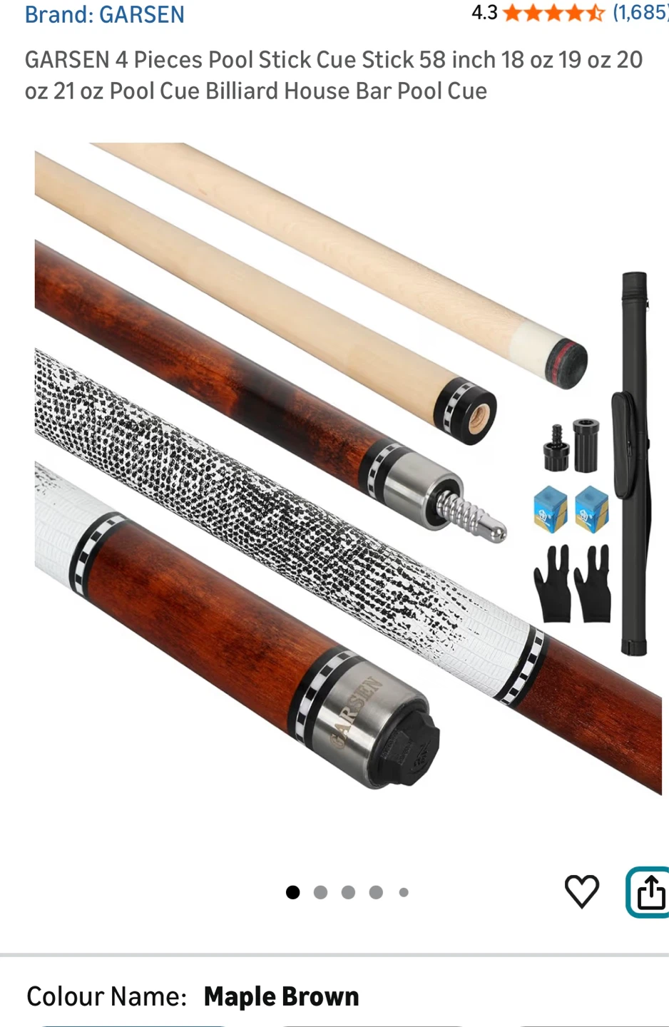 GARSEN 4-Piece Pool Cue Stick - Maple Brown - photo 2