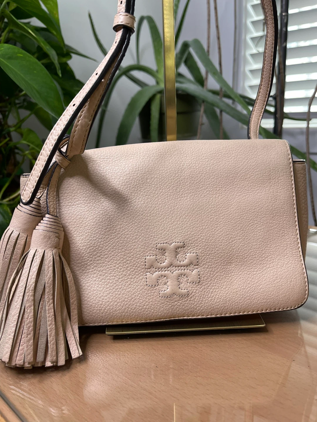 Tory Burch Beige Leather Tassel Shoulder Bag