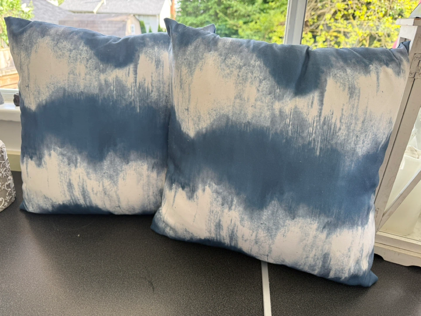 Blue and White Tie-Dye Throw Pillow