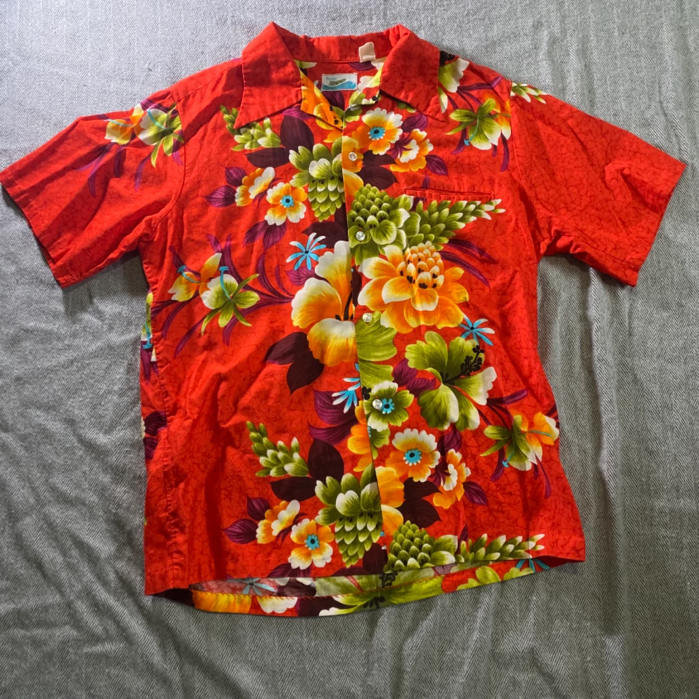 Penney's Hawaii Red Floral Short Sleeve Shirt