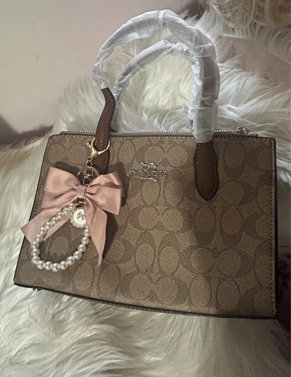 COACH Monogram Satchel with Pearl Charm