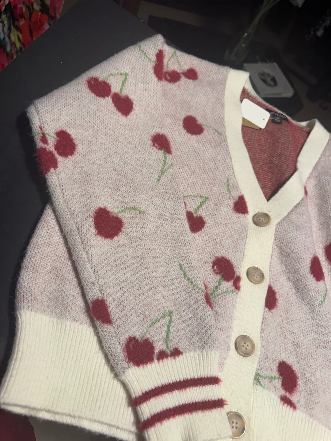 Girlish Cherry Print Cardigan XS - photo 4